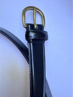 Coach Mens Leather Belt Sz 42 Black Smooth Cowhide Polished Brass Buckle Luxury